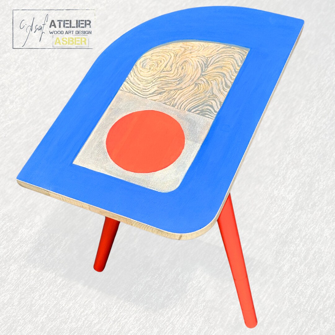 Coffee Side Table, Modern Wood Art Table, Hand Painted Art End Tables