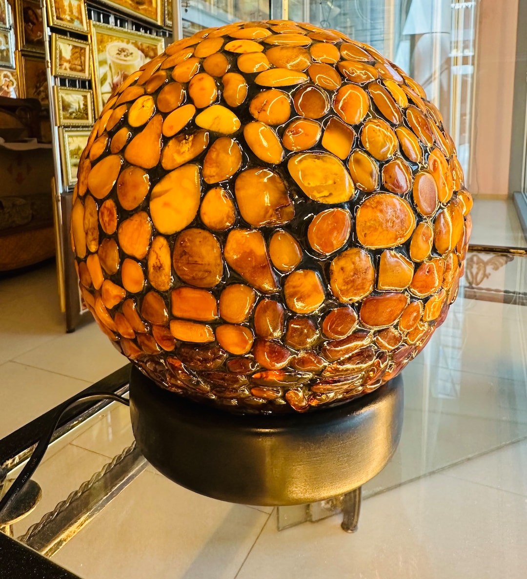 Tiffany Amber Lamp, Tiffany Desk Lamp, Baltic Amber, Vintage Lamp ...