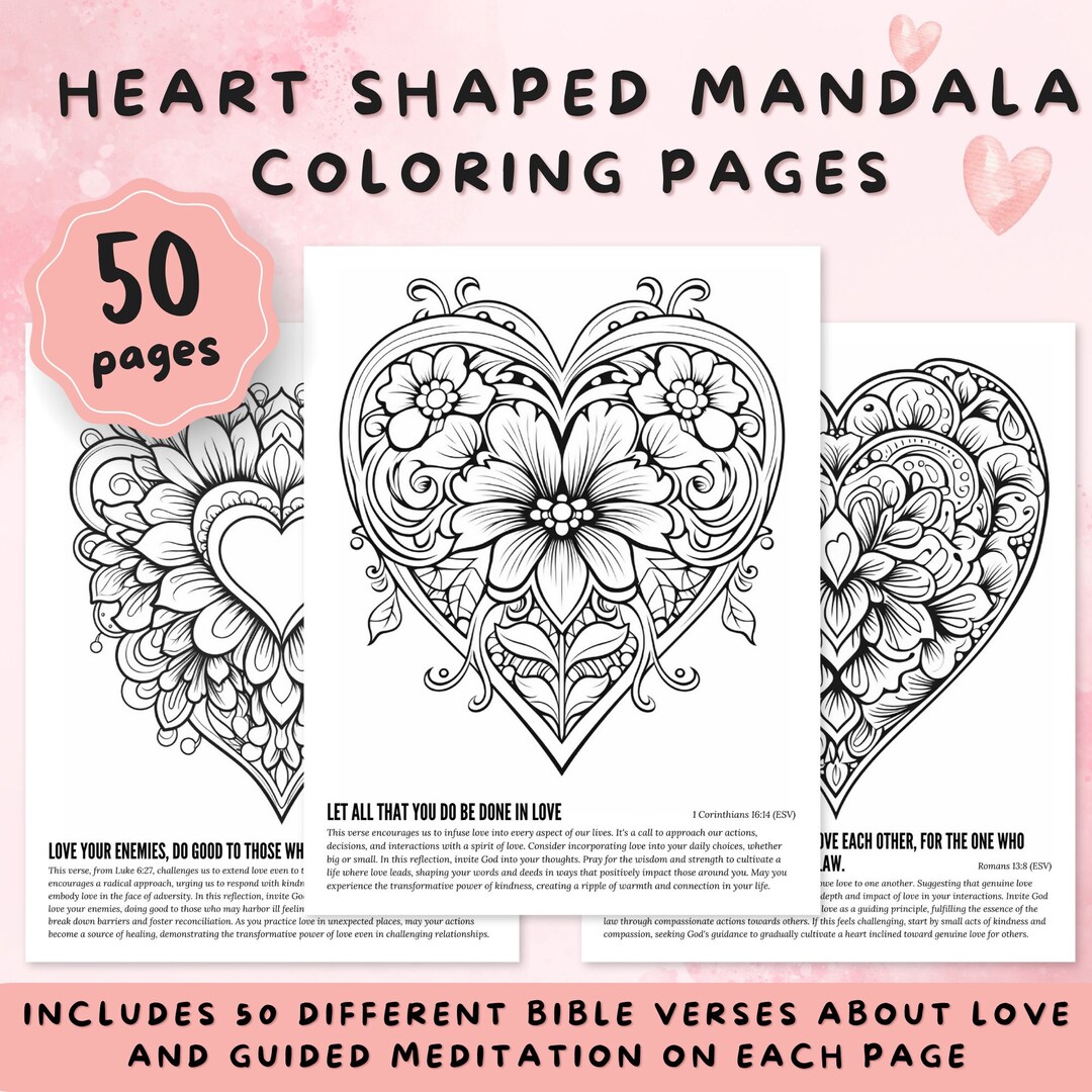Hearts of Faith Printable Coloring Pages - 50 Heart-shaped Mandalas ...