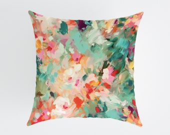 Floral Cushion Cover Colorful Cushion Abstract Floral Pillow Cover Impressionist Style Cover Square Cushion Living Room Decor