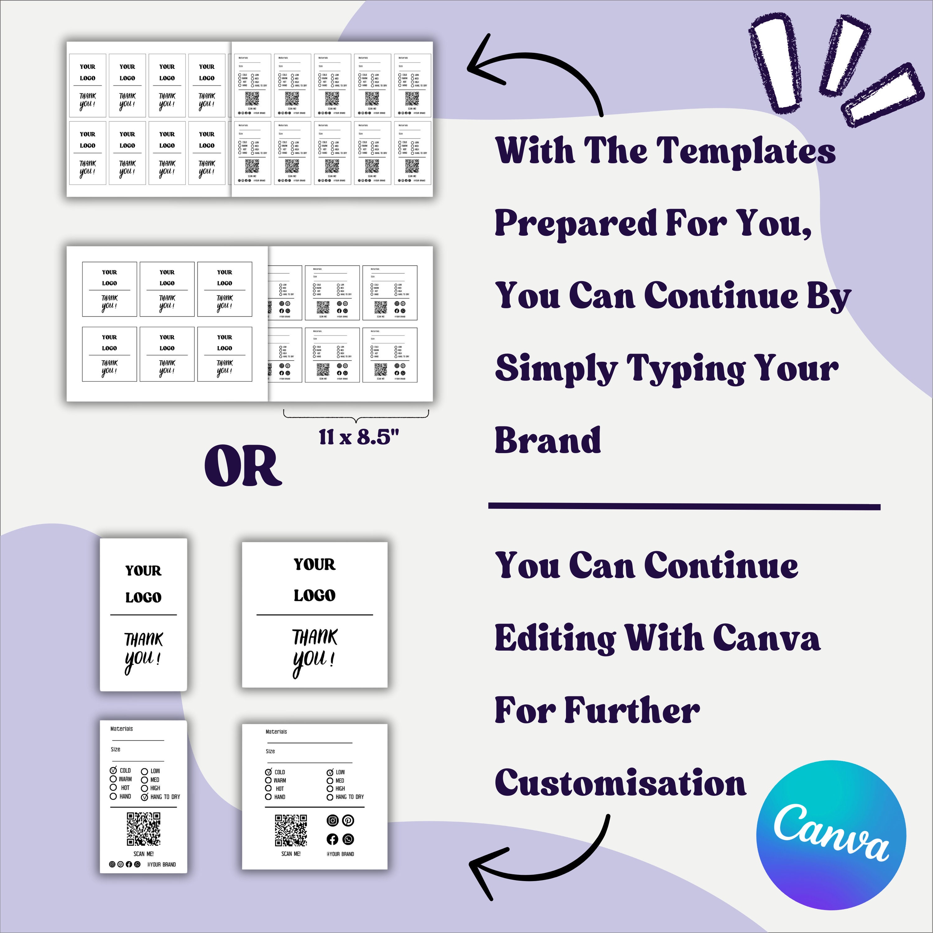 Qr Code Hand Washing Editable Washing Care Card Template, Personalized Hang Tag With QR Code ...