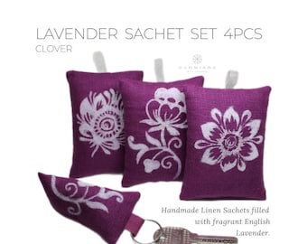 Sachet de lin lavande, lavande bio, coffret cadeau lavande 4 pcs, sachet parfumé