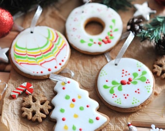 Christmas cookies, Sugar Decorated Cookies  Christmas Party, Christmas Gift Individual Cookies Christmas Ornament