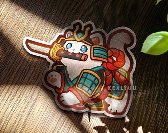 CAT WARRIOR (SAMURAI): Glitter Waterproof Vinyl Stickers for Laptops, Water Bottles, and More!