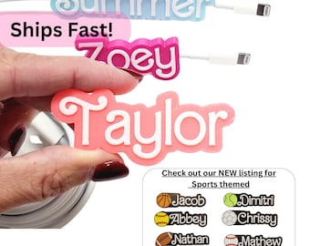 3D Printed Universal Adjustable Personalized Phone Charger Cord Name Tags iPhone Android Cords Names fit cables up to 3.4mm cable organizer