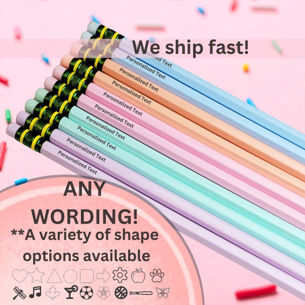 SHIPS FAST! Custom Personalized Pastel Pencils  Engraved Pencils for your kids or teacher gift Personalized name,shapes,sayings 5 or 10 pack