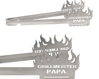 Grillzange Motiv Grillmeister Papa, spülmaschinengeeignet, Geschenkidee, Männergeschenk, Grillgeschenk, Papageschenk, Geschenk für Vater