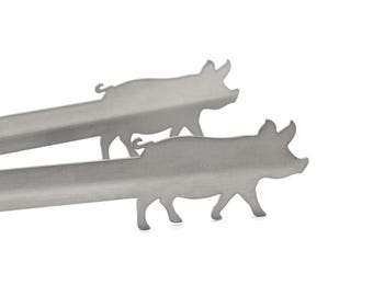 Pinzas para parrilla con motivo de cerdo, acero inoxidable, aptas para lavavajillas, idea de regalo para agricultores.