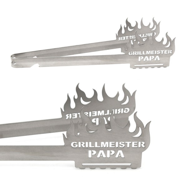 Grillzange Motiv Grillmeister Papa, spülmaschinengeeignet, Geschenkidee, Männergeschenk, Grillgeschenk, Papageschenk, Geschenk für Vater