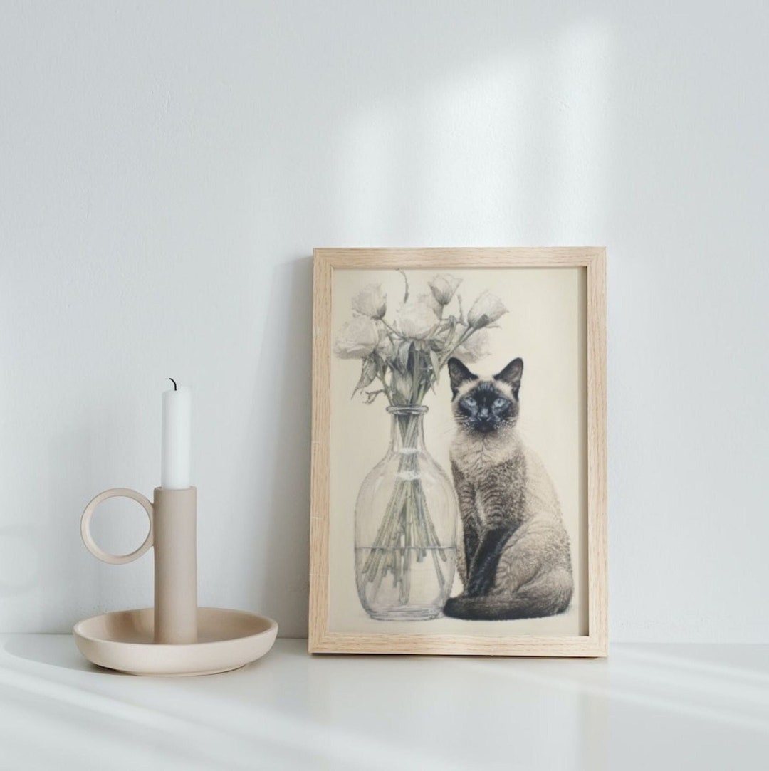Siamese Cat Wall Art Cat Art Printable Instant Download Siamese Cat Print Digital Drawing Cat