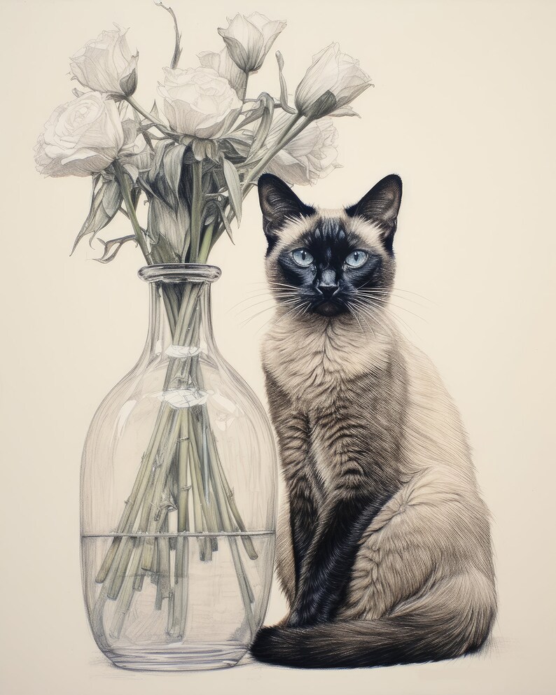 Siamese Cat Wall Art Cat Art Printable Instant Download Siamese Cat