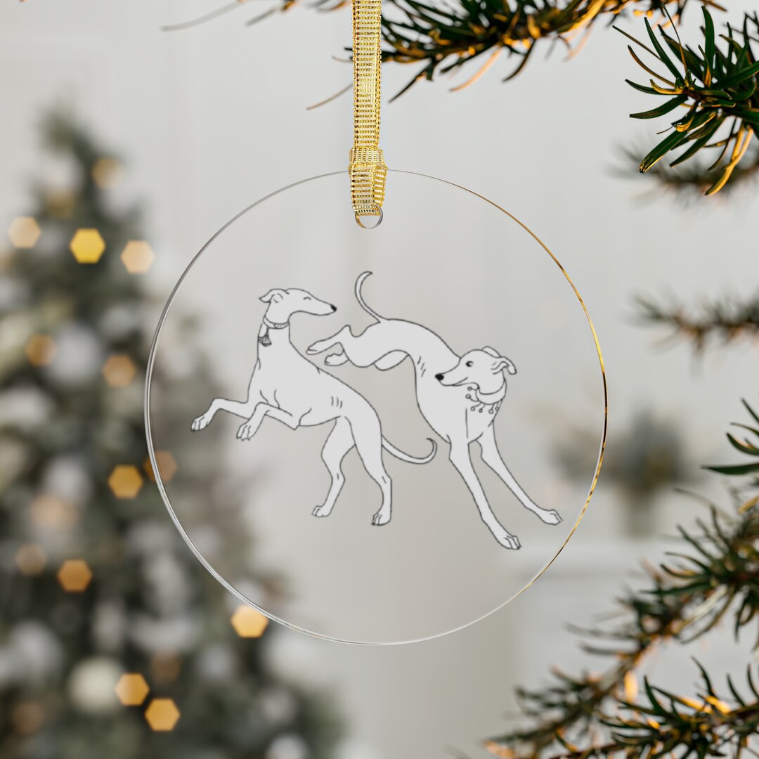 Two Greyhounds Ornament Christmas Ornament Greyhound Gift Whippet Art