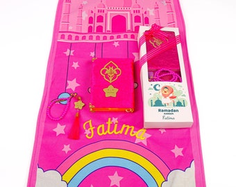Personalized Kids Prayer Mat Set, Custom Muslim Kids Prayer Rug Quran Tasbih Box, Quran Graduation Gift, Ameen Favor, Eid Gift for Kids