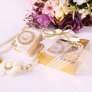 Personalized Velvet Mini Quran Pearl Tasbeeh Gift Set | Wedding Nikkah Baby Shower Birthday Ramadan Eid Islam Muslim Part Favors Gifts