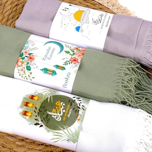 Personalized Custom Pashmina Scarf Elegant Wrap Gifts Favors for Guest in Bulk Ramadan Eid Hajj Umrah Wedding Baby Shower Party Favors Gifts