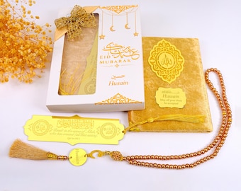 Gepersonaliseerde Dua-boek/bladwijzer Tasbeeh Islamitische Cadeauset | Ramadan Eid Bruiloft Babyshower Verjaardag Moslim Feestcadeaus voor Gasten