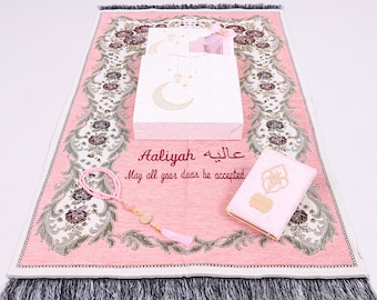 Juego de regalo de tapete de oración personalizado con tasbeeh del Corán, ideal para Ramadán, Eid, Hajj, Umrah, bodas, cumpleaños, aniversarios, regalos para el padre y la madre, día de San Valentín.