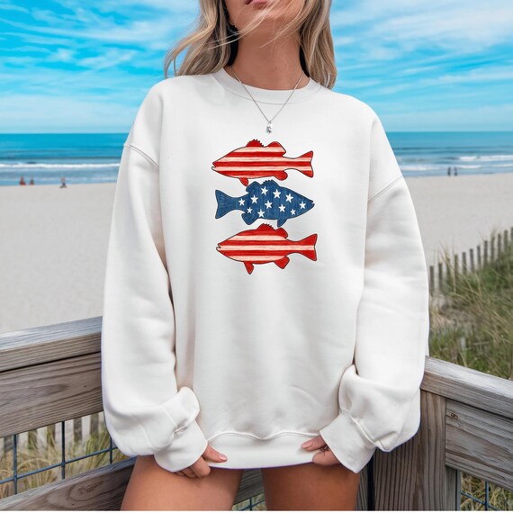 Beach Sweatshirt, Fish Shirt, American Flag Unisex Sweatshirt, Independence Day,Gift for Him, Gift for Her, Patriotic Shirt, Gift for Dad