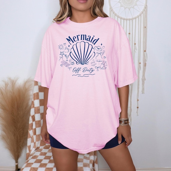 Comfort Colors Summer Shirt, Mermaid Seashell Shirt, Mermaid off Duty Tshirt, Preppy Beach Shirt, Girls Trip, Beach Shirt, Gift for Her