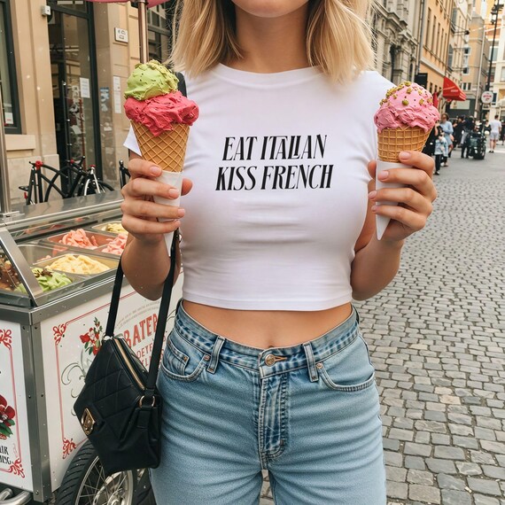 Italian Summer crop top, Y2K Baby Tee, Summer Shirt, Italia Baby tee, Eat Italian shirt, Gift for Food Lovers, Influencer, Gift for Her