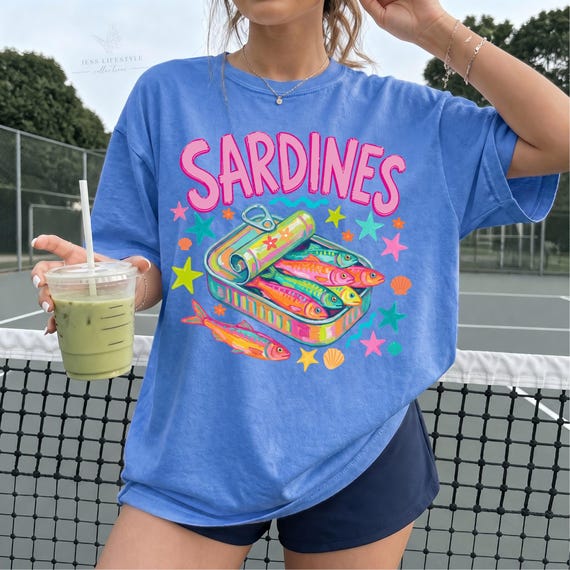 Coastal Fish Shirt, Sardine T-shirt, Summer Tee, Colorful Sardines Beach Graphic, comfort colors shirt