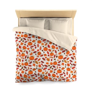 Fall Bedding Duvet Cover, Autumn Bedroom Decor, Fall Leaves Bedding, Pumpkin Home Decor, Acorn Print Bedspread,Fall Colorful Decor, blanket
