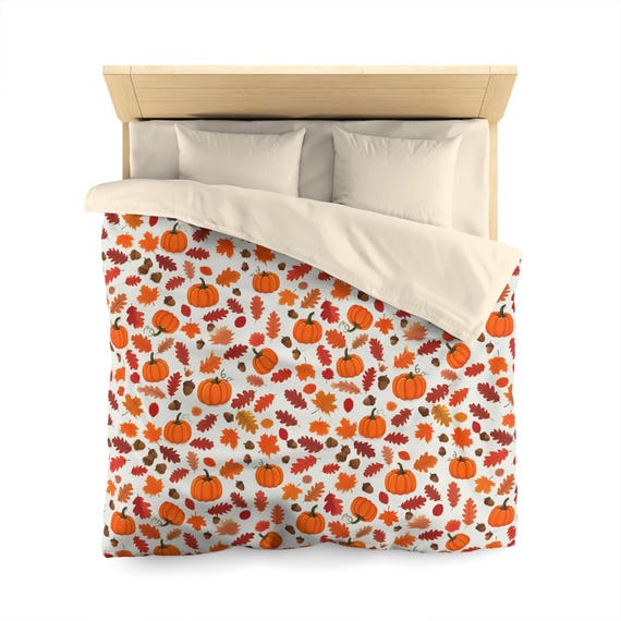 Fall Harvest Duvet Cover, Autumn Bedroom Decor, Fall Leaves Bedding, Pumpkin Spice Home Decor, Acorn Print Bedspread, Fall Colorful