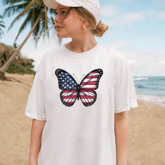 Independence Day Comfort Colors Shirt, Red, White, and Blue Butterfly Shirt, USA Tee, American Flag,Patriotic Tee, 4th of July, Gift for Her