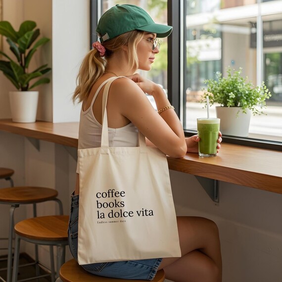 Coffee and Books Tote, Book Lover Gift, Canavs Tote, Gift for Readers, Book Club Tote, Book Lover Bag, Bookish Tote, Tote Bag, Gift for Her