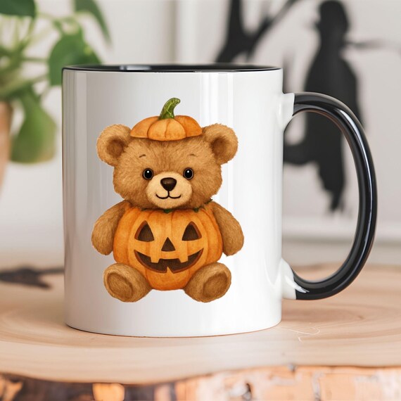Teddy Bear Pumpkin Mug: Halloween Coffee Cup, Autumn Decor