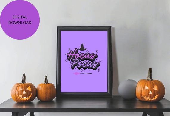 Hocus Pocus Digital Wall Art, Pastel Halloween Digital Print, Halloween Wall Art, Witch Art, Fall Digital Art, Hocus Pocus quote, Groovy