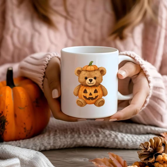Teddy Bear Pumpkin Mug: Halloween Fall Coffee Cup