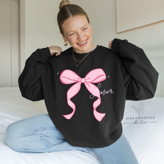 Valentine Bow Sweatshirt, Pink Bow Crewneck