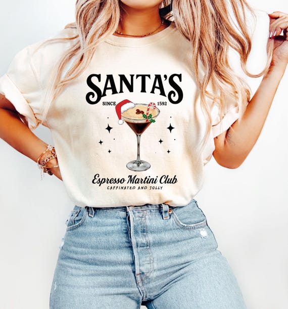 Christmas Cocktail shirt, Santa Espresso Martini T-shirt, Holiday Festive Tee, Xmas Drink Shirt