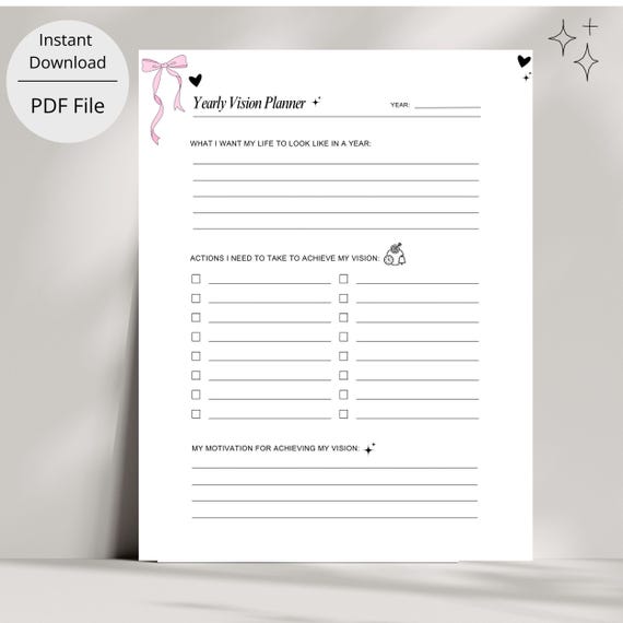 Printable Planner, Vision Board, Digital Download, New Year Resolutions, Vision Board Printable, PDF Printable, Goals Checklist,
