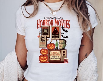 Retro Halloween Baby Tee: 90s Horror Movie Style