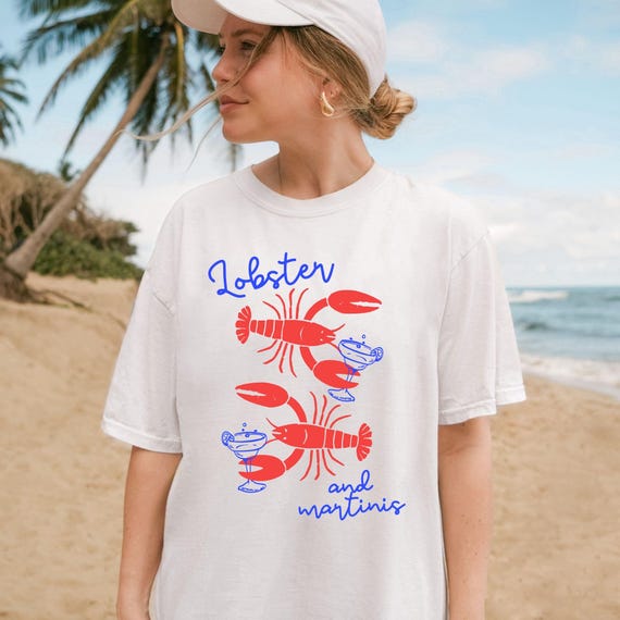 Lobster and Martini Shirt, Comfort Colors Lobster Shirt, La Dolce Vita, les Poissons, Summer Shirt, Coastal shirt, Fisherman Aesthetic