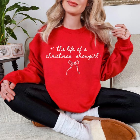 Christmas Showgirl Sweatshirt, Holiday Glam Coquette Style