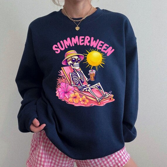 Skeleton Halloween Sweatshirt, Summerween Beach Pullover, Summer Halloween, Beach Sweatshirt, Retro Summerween