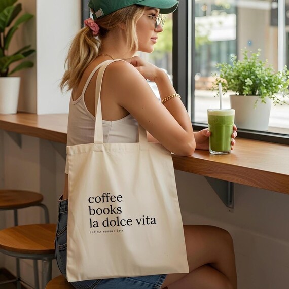 Coffee and Books Tote, Book Lover Gift, Canavs Tote, Gift for Readers, Book Club Tote, Book Lover Bag, Bookish Tote, Tote Bag, Gift for Her