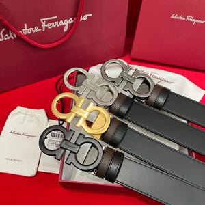 Cinturón de piel auténtico de Salvatore Ferragamo. Ancho: 3,5 cm/1,38 pulgadas.