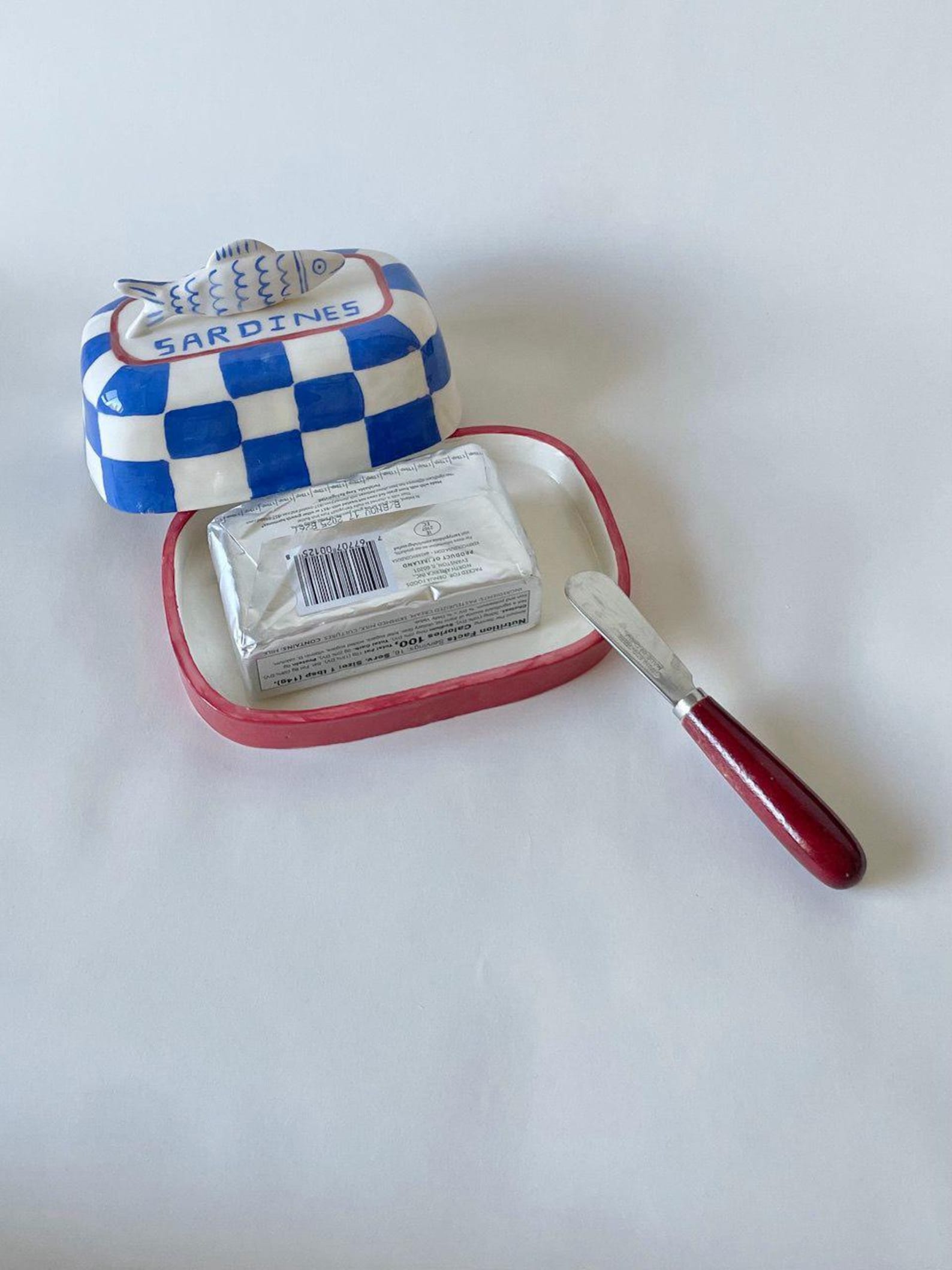 Fresh Sardines Butter Dish | Handmade in California | Housewarming Gift | Fits Standard Butter Stick | Dishwasher Safe | Hand-Drawn Design