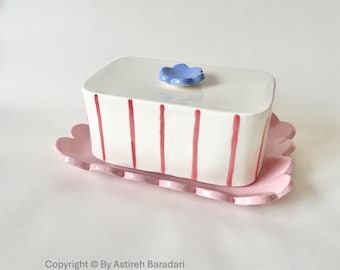 Café Français Butter Dish – Handmade in California | Housewarming Gift | Hand-Drawn Design | Fits Standard Butter Stick | Dishwasher Safe