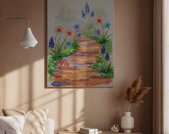 Framed Flower Path Canvas Art, Vibrant Floral Walkway Print, Nature-Inspired Wall Decor for Living Room, Bedroom, or Garden Lovers