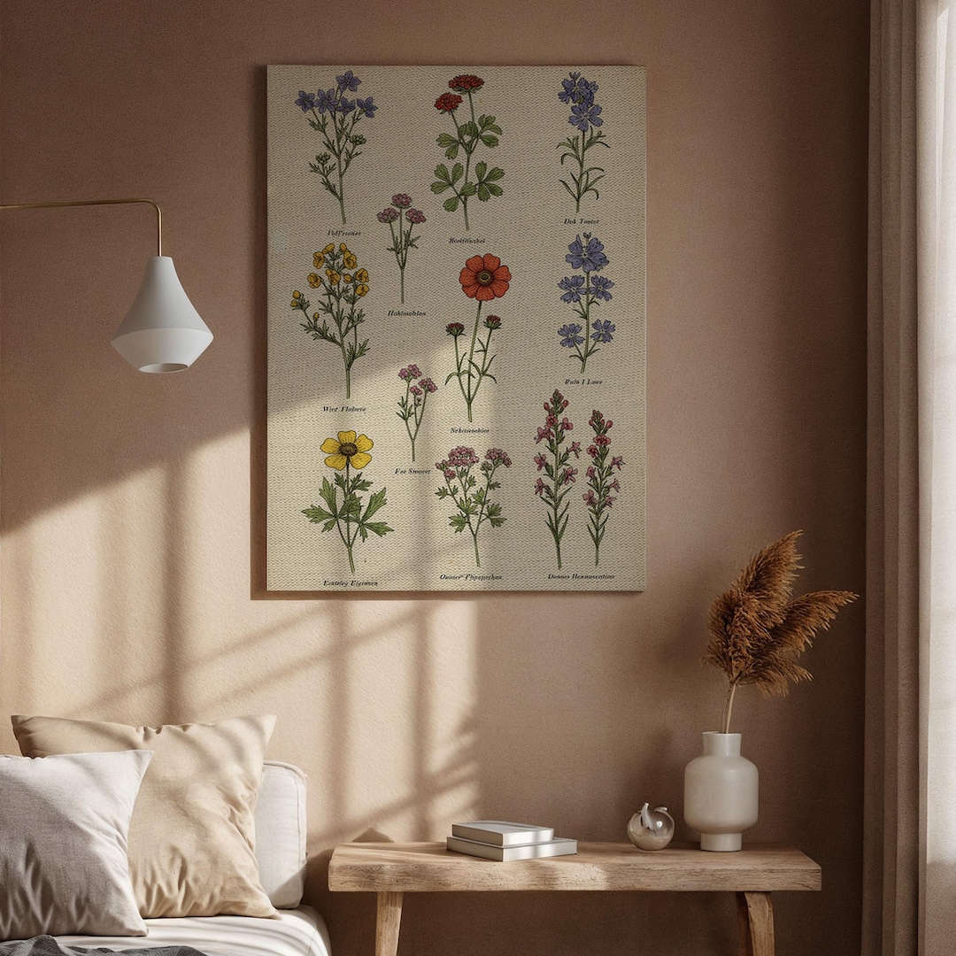 Wildflower Botanical Canvas, Framed Wall Art, Vintage Plant Print ...
