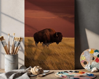 Buffalo Wandkunst, Bisons auf Leinwand, Druck, Wildtier Natur Dekor für Wohnzimmer, Büro oder Kabine