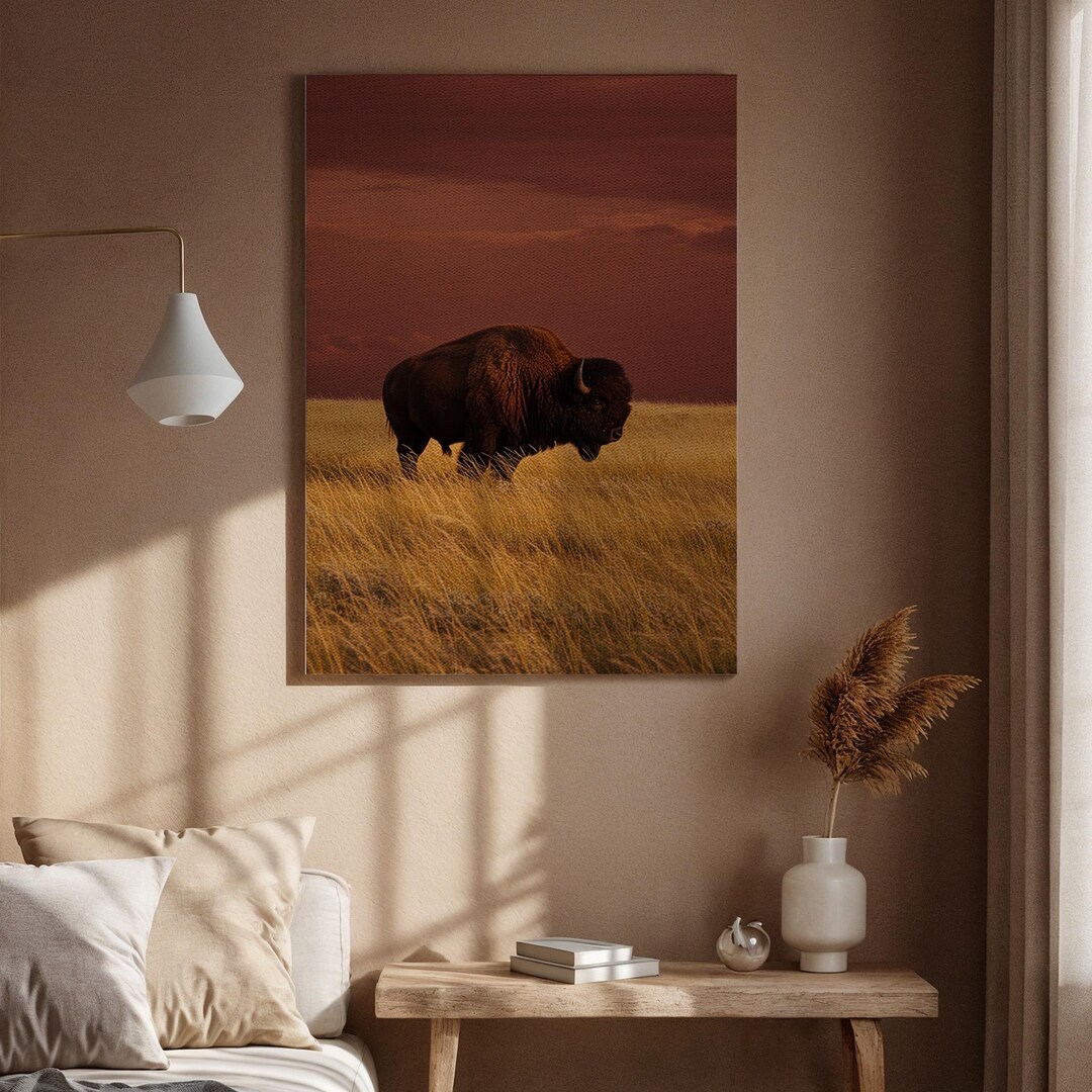 Buffalo Canvas Wall Art – Majestic Bison in Sunset Landscape | Western ...