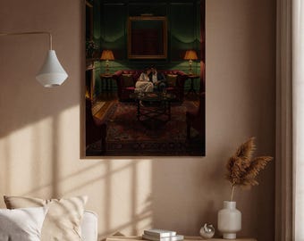 Framed Romantic Couple Canvas Wall Art, Vintage Living Room Scene Painting, Cozy Intimacy Print for Bedroom or Lounge, Gift for Lovers