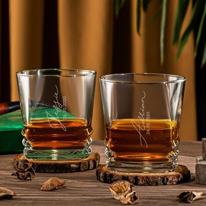Signature Personalized Valentines Day Whiskey Glasses, Name Custom Lover Whiskey Gift Set, Whiskey Stones, Engraved Whiskey Set Gift for Him