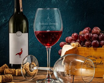 Personalized Wine Glass Set, Laser Engraved, Wedding Gift